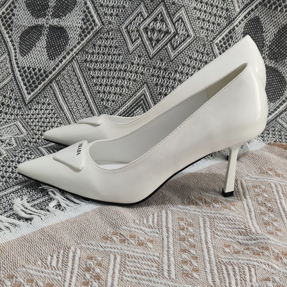 Prada White Pointed Patent Leather Pumps - Picture 5 of 9